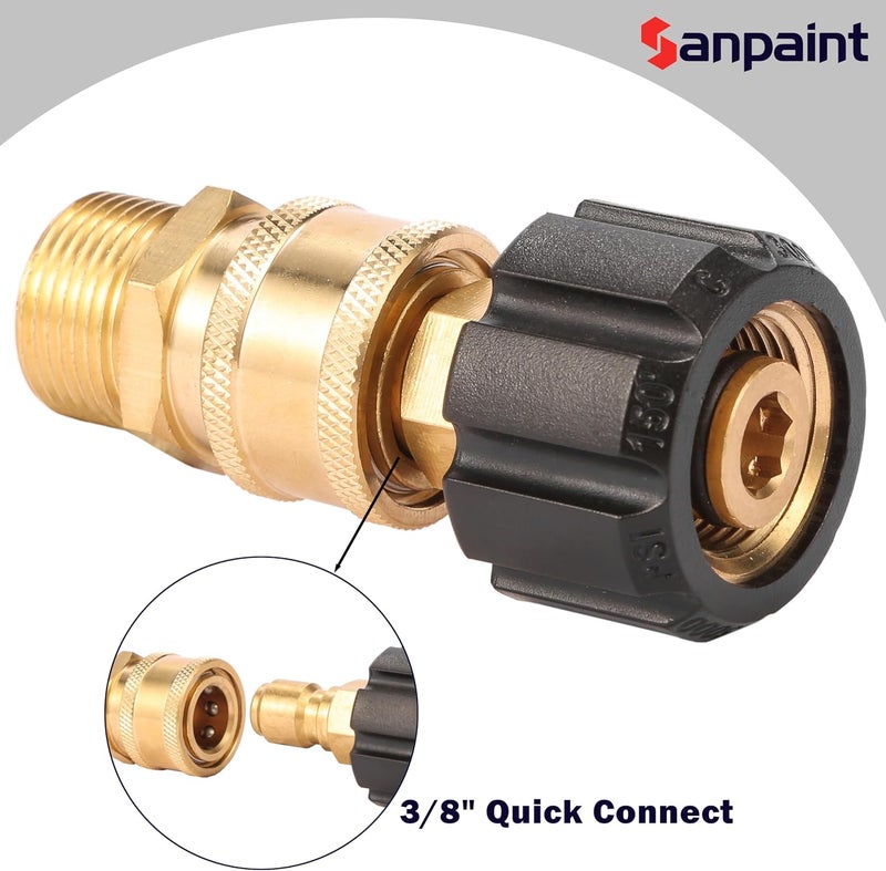 Sanpaint Pressure Washer Quick Connect Fittings, Quick Connect Kit M22 15mm to 3/8 Inch, 2 Pieces - Image 3
